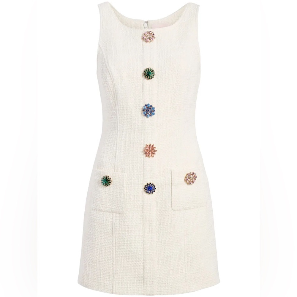 Cinq à Sept Tweed Mini Dress with Embellished Buttons